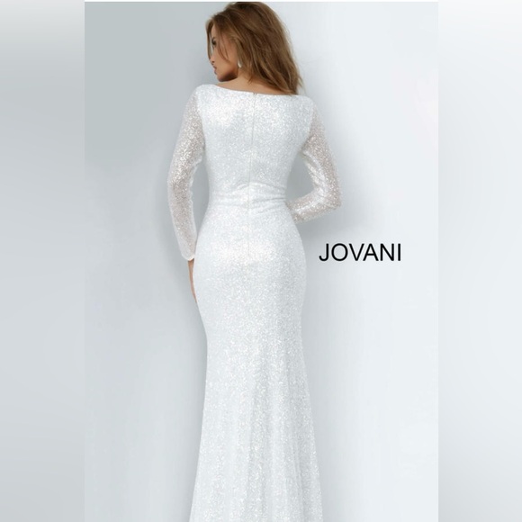 Jovani. 2927 white sequin long sleeve evening gown. - Picture 2 of 7